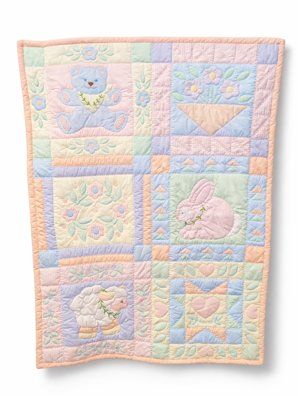 House Of Hatten Pastel Patchwork Animal Theme Baby Crib Quilt Vintage 80's/90's